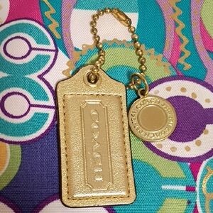 Coach Gold Metallic Leather Tag Keychain And Medallion